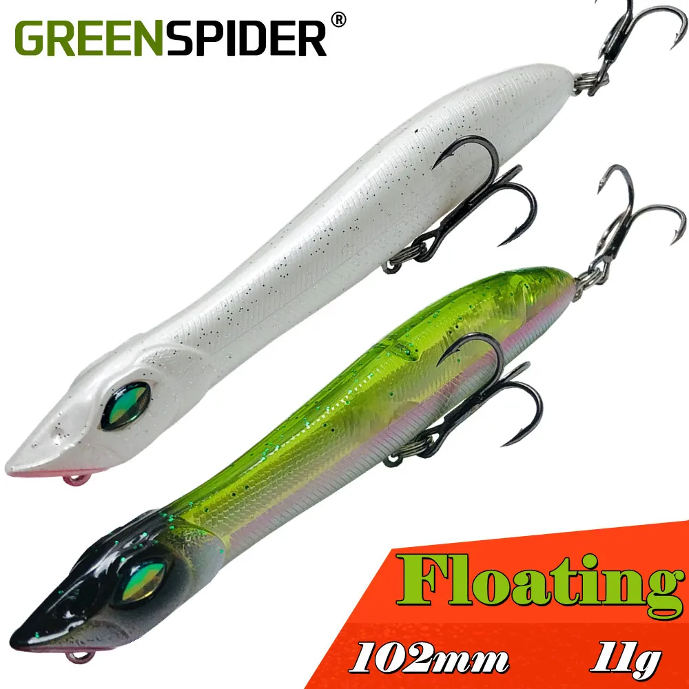 GREENSPIDER 2021 NEW Popper Topwater 1PC 105MM 10G Wobbler Snake Head  Fishing lure Floating Sea Bass Pike Bait With Mustad Hooks - AliExpress