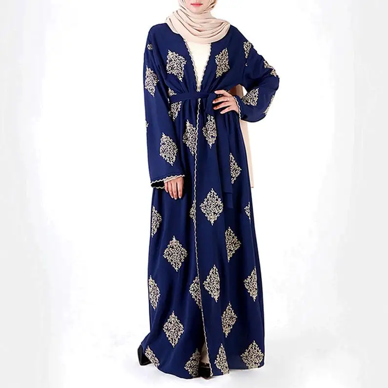Dark blue cardigan Открытый абайя кимоно турецкий мусульманский хиджаб платье Кафтан Дубай Абая для женщин Кафтан халат Тюрк молитва Исламская одежда Kleding - Цвет: Dark blue cardigan