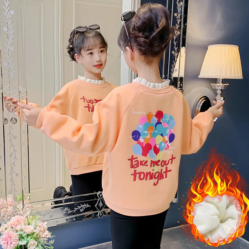 

Plus Thick Velvet Gril Clothes Sweatshirt Cartoon Balloon Top Children's Clothing Autumn Winter Outerwear Toddler Girls Sweater