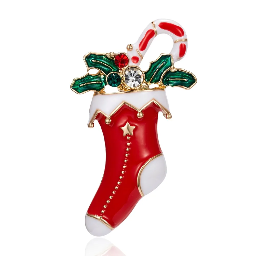Rinhoo Christmas Crutch Brooches Gifts For Women New Year Red Hat Snowflake Gloves Xmas Gift Box Socks Boots Rhinestone Brooch
