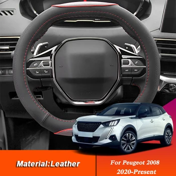 

For Peugeot 2008 2019-Present Car Styling Leather Car Steering Wheel Cover Car Steering-wheel Hubs Interior Car Accessories