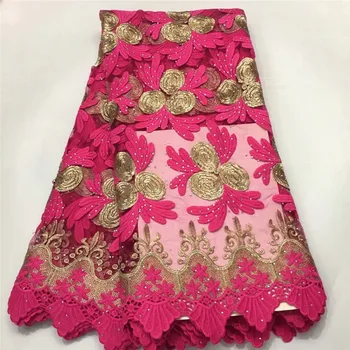 

Latest Rose Red Tulle Lace Fabric High Quality Europe And American Fashion Fabric With Beads Stone French lace Fabrics