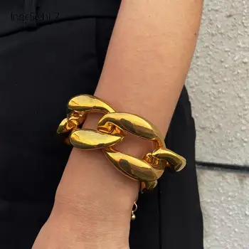 

IngeSight.Z Punk Hip Hop Miami Curb Cuban Bracelets Bangles for Women Gold Color Chunky Thick Bracelet Wrap Wrist Chain Jewelry