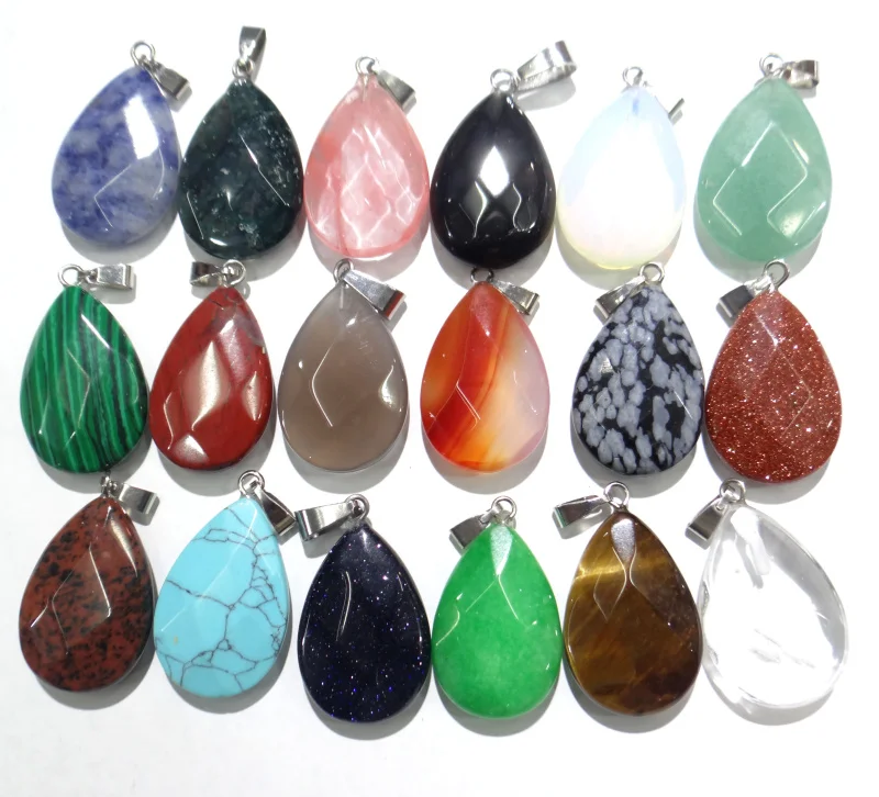 

30pcs Natural Opal stone Quartz Crystal malachite Water Drop Section Cut Face Pendants For Charms DIY Necklaces Jewelry Making