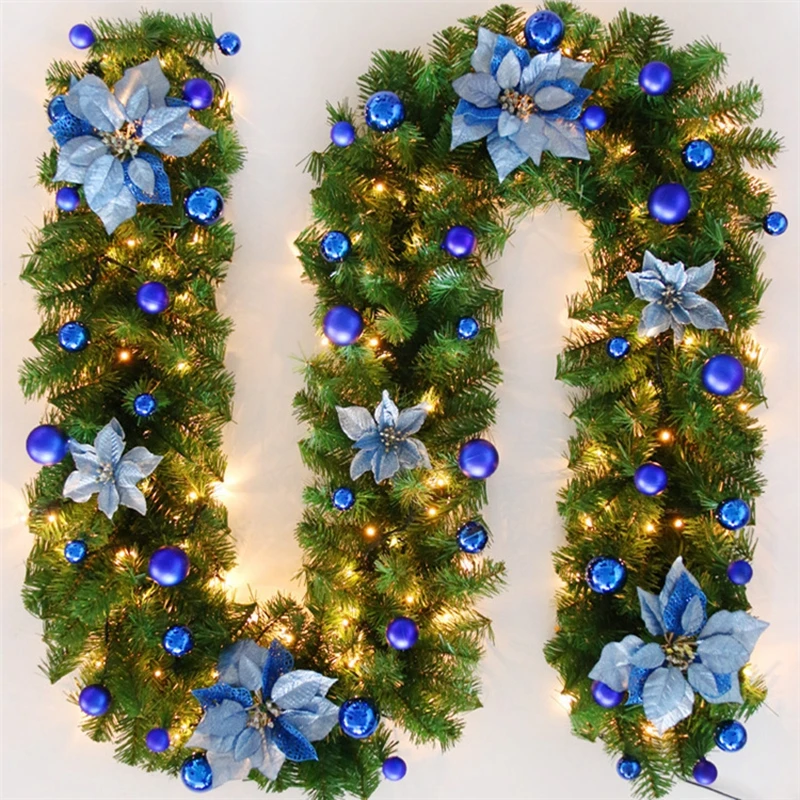 2.7M Christmas LED Garland Decoration Wreath LED Rattan Garland Decorative Green Christmas Artificial Xmas Tree Rattan Banner