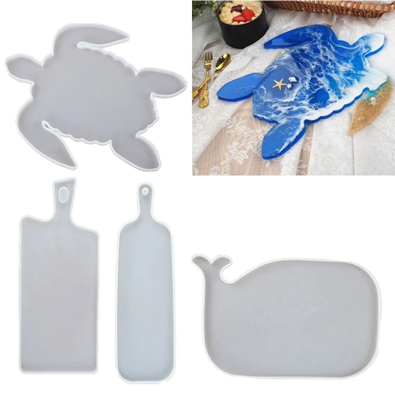 

4Pcs Beach Theme Epoxy Resin Molds DIY Tortoise Whale Tray Silicone Mold Kit Serving Tray Plate Coaster Handmade Art Craft Tools