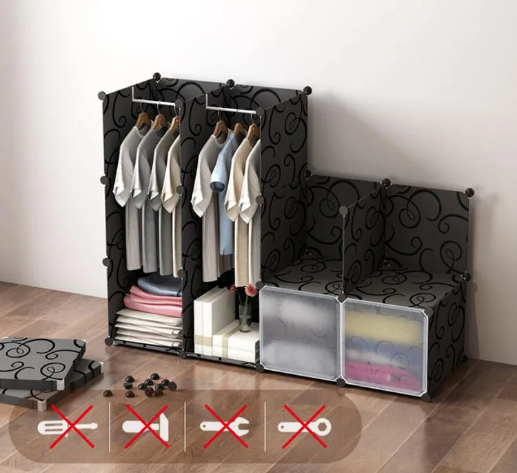 Складная шкаф для гардероба Пластиковые Комбинации куб хранения стенной шкаф шкафы Одежда Органайзер мебель для спальни