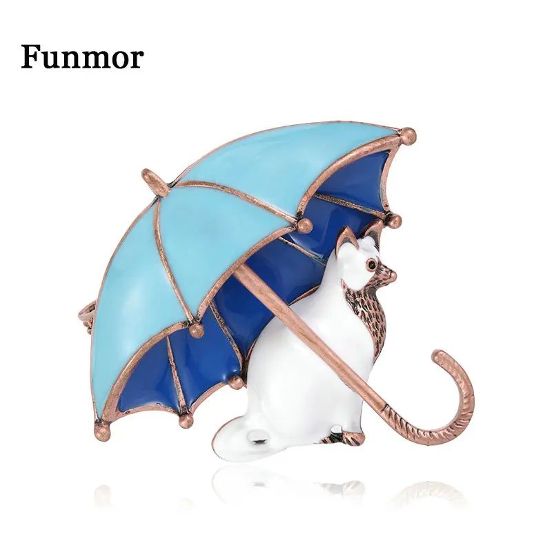 

Funmor Lovely Cat under umbrella Brooch Enamel Pins For Women Children Routine Gathering Decoration Accessories Collar Corsage