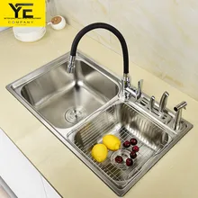 Многофункциональная кухонная раковина 304 из нержавеющей стали проволока для рисования Двойная чаша сушилка для холодной и горячей воды кран раковина