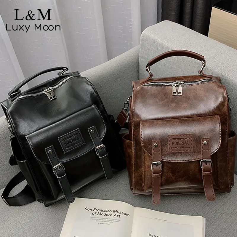 Кожаные Рюкзаки Женские винтажные женские сумки через плечо Sac a Dos женские дорожные сумки Mochilas школьные сумки для девочек XA571H