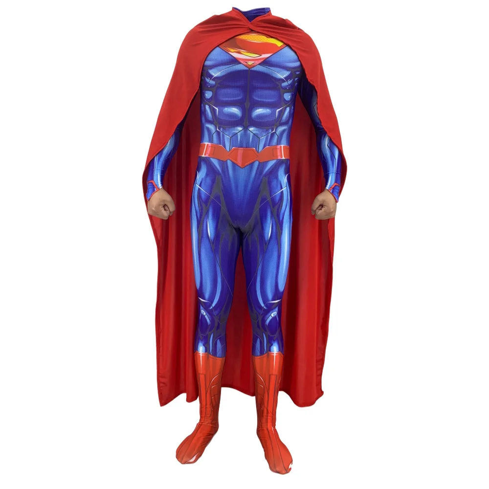 Взрослый Детский костюм супергероя комбинезон Супермена Косплэй костюм боди костюмы зентай костюм для Хэллоуина с длинным рукавом