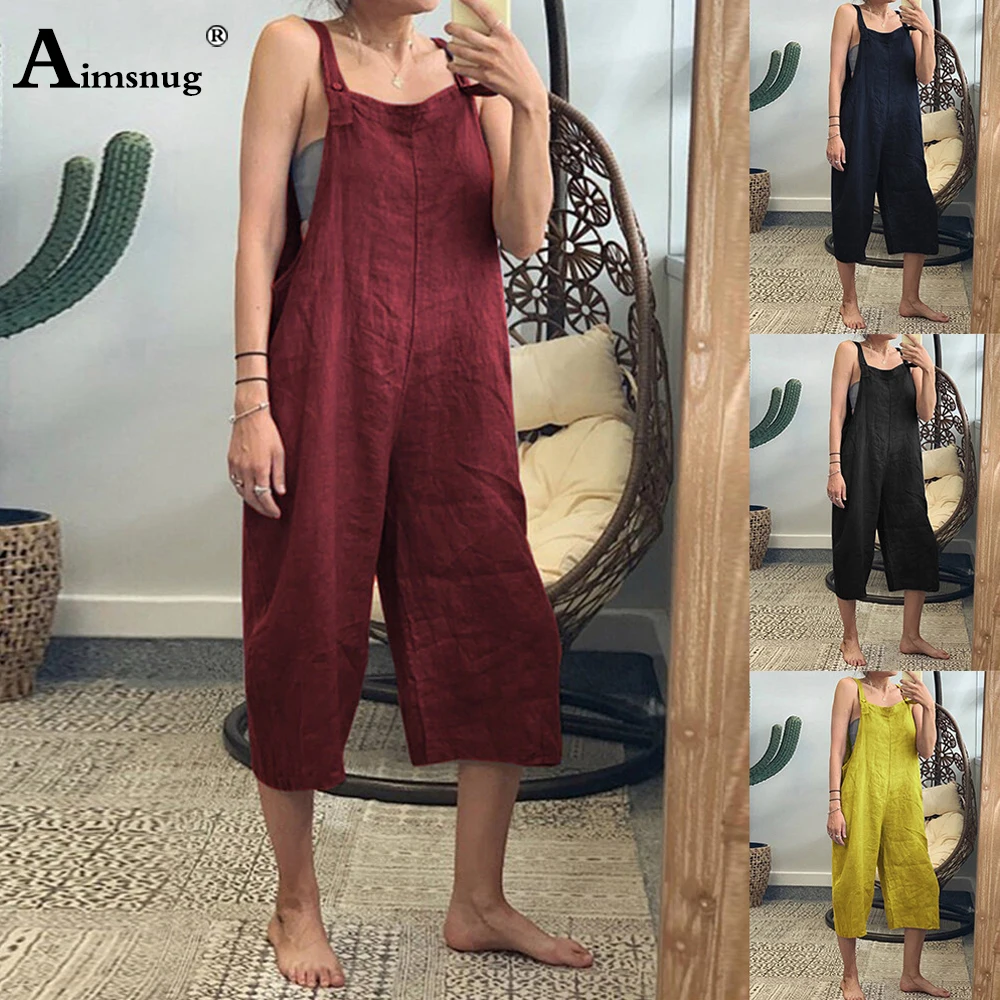 

Plus size 4xl 5xl Women Home Leisure Overalls Wide Leg Sleeveless Loose Strappy Cropped Jumpsuits Ladies Casual Summer Playsuits
