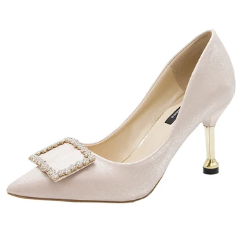 

Women Pumps Toe High Heel Square Buckle Dress Work Comfortable Ladies Shoes Rough with Ankle Strap Heel Zapatos De Mujer