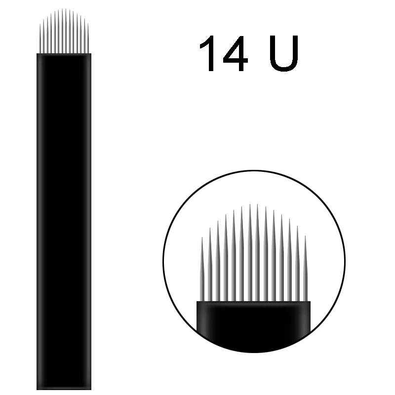 50pcs Black 0.16mm Microblading Needles 7/9/11/12/14/16/17/18 Pins Nano Blade For Permanent Makeup Eyebrow Laminas Tebori - Size: lamina 14U