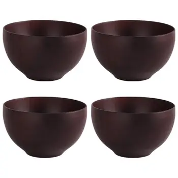 

4Pcs Japanese Style Wooden Bowl Salad Bowl Rice Bowl Vegetable Seasoning Bowl Simple Solid Color Wood Tableware For Kitchen