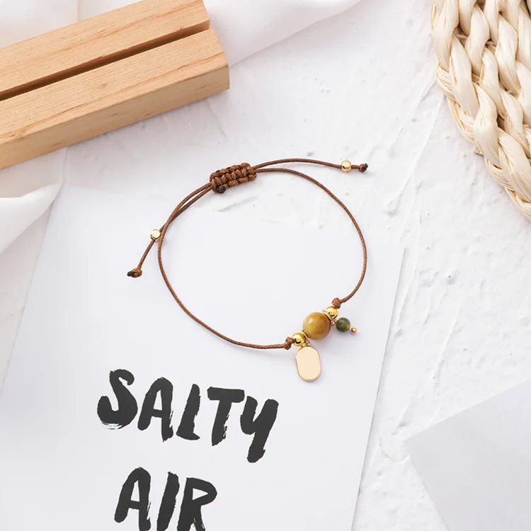 Korea Trendy Simple Handmade Weave Adjustable Rope Glass Ball Coin Pendant Bracelets & Bangles For Women Hands Jewelry Gifts - Image 4