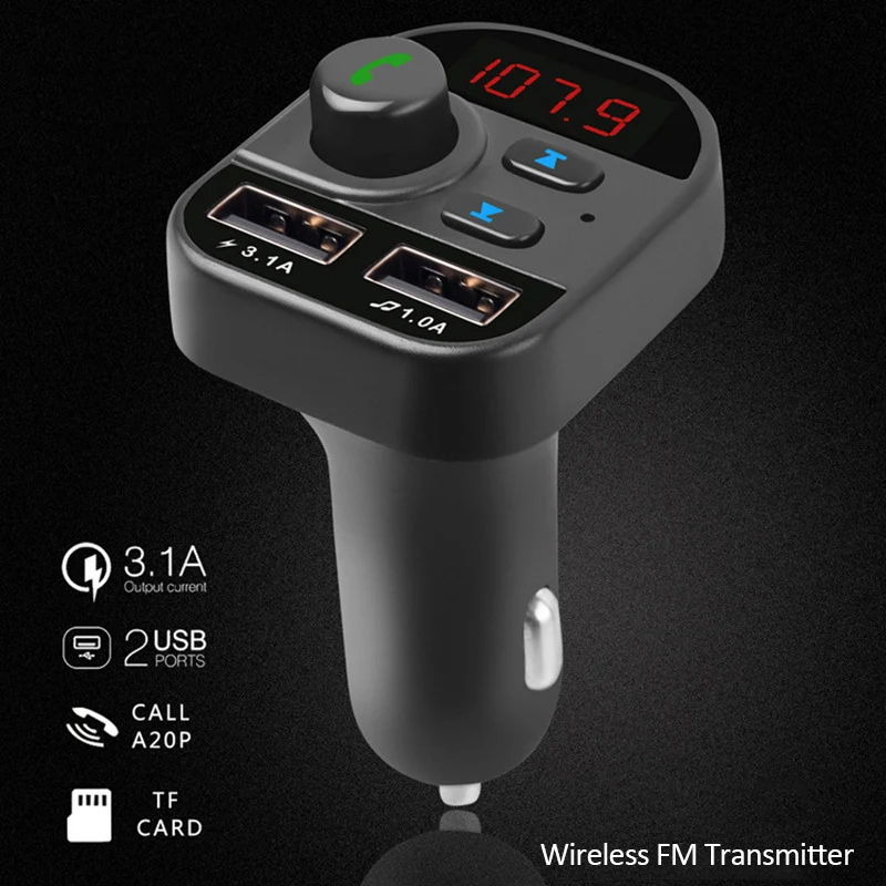 Bluetooth In-Car Wireless FM Transmitter MP3 Radio Adapter Car Kit 2 USB Charger 