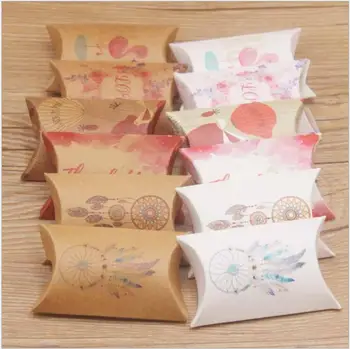 

100pcs Multi Cute Pattern Pillow Paper Box Small Candy Chocolate Boxes Kraft Paper Caordboard Packaging Mini Pillow Box