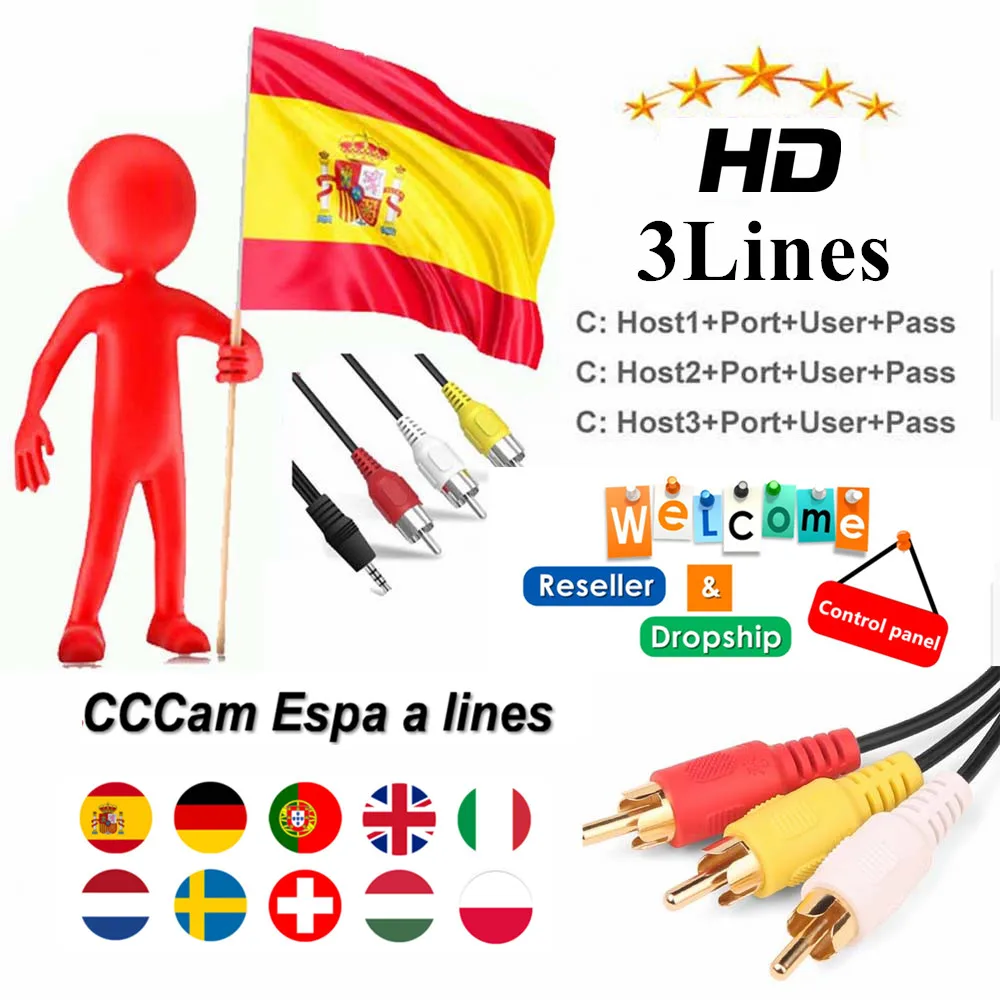 

newest 1 Year Spain portugal cccams for Satellite Receiver WIFI FULL HD DVB-S2 Eroupe 3lines ccams