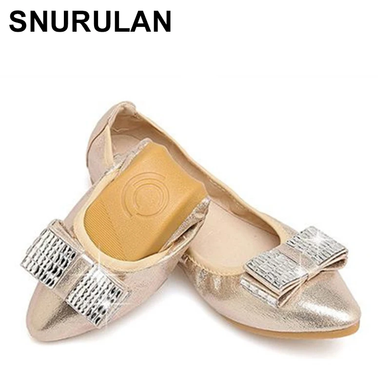 SNURULAN 2019 Новый женский бант с блестками Стразы Балетки для девочек весна-осень без