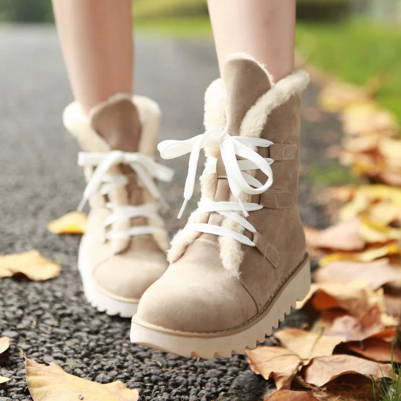 

New Style Warm Snow Boots Lace-up Short Boots Flat Heel Casual Boots Winter Boots Women's Large Size