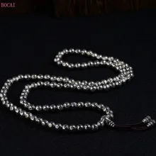 S925 Серебряный Античный стиль буддийский шесть слов 6 мм Серебряный браслет для женщин 108 бусины браслет