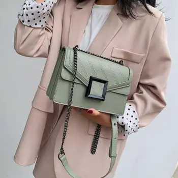 

Matcha green PU Leather chain design Crossbody Bag 2020 Women Small Chain Handbag small bag Hand Bag Ladies Designer Evening Bag