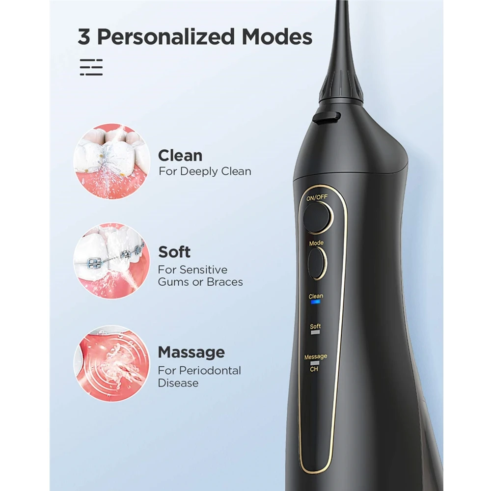 Fairywill Oral Irrigator Water Flosser Dental Teeth Cleaner USB Rechargeable 300ML Water Tank Portable Irrigator With 8 Nozzles