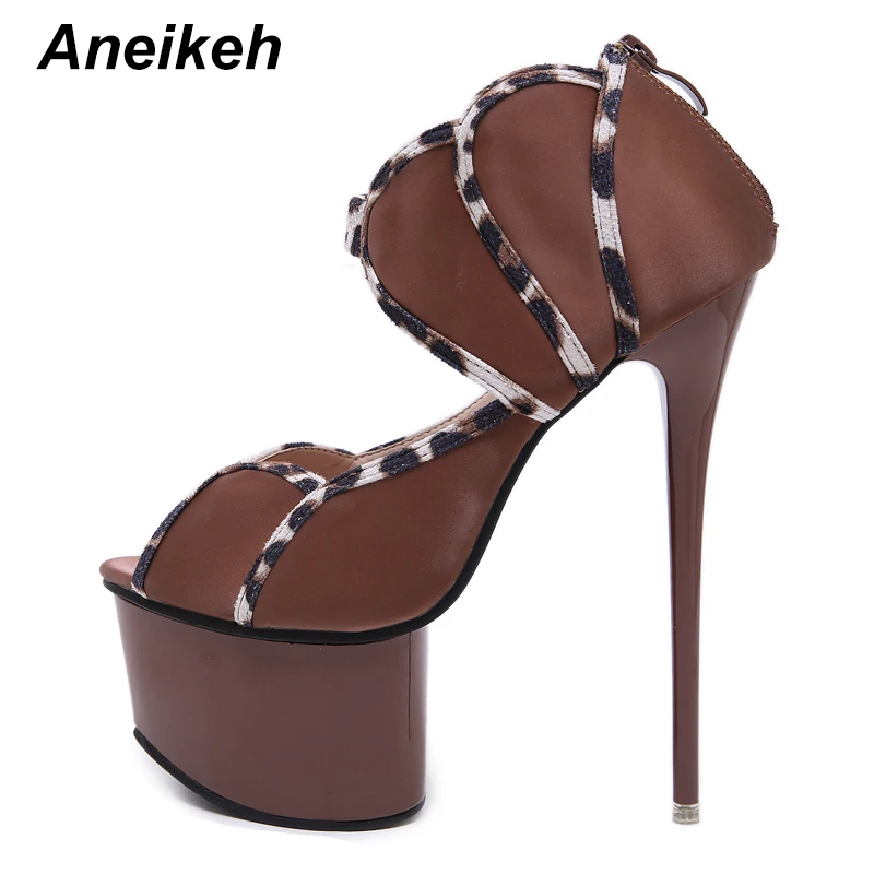 Aneikeh/пикантные шелковые туфли-лодочки с коричневым цветком; Женская Фетиш-обувь; туфли-лодочки на молнии на высоком тонком каблуке и платформе для стриптиза; Свадебные вечерние туфли