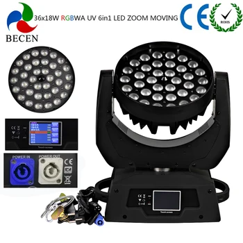 

Stage Lighting Equipment 36x18W RGBWA UV 6in1 LED Zoom Moving Head Light dmx-512 Led Stage Lights Power in and out 2pcs/lot