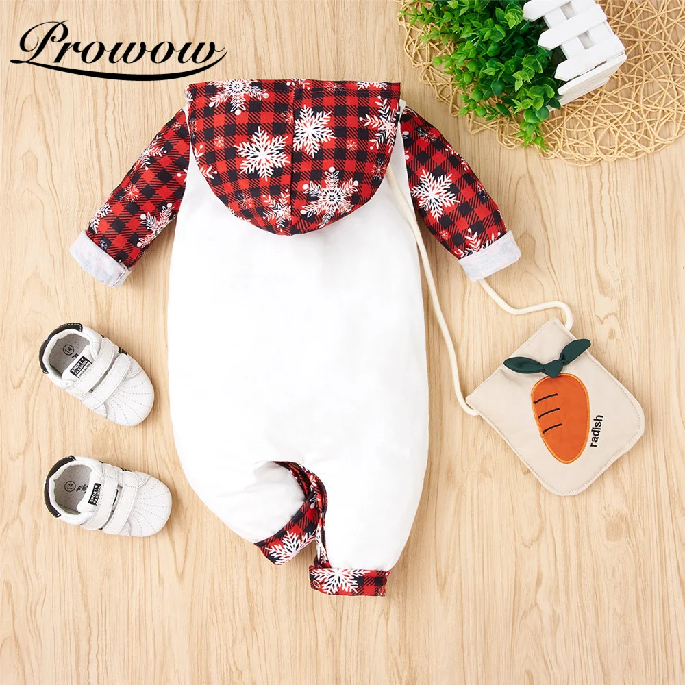 Prowow My First Christmas Clothes For Baby Girls Overalls Festival Newborn Jumpsuits Patchwork Kids Baby Girls Hooded Clothes Baby Bodysuits classic