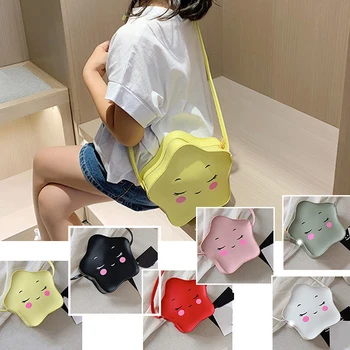 

PU Leather Star Mini Crossbody Bag for Girls Lovely Children's Purse Kids' Zipper Small Shoulder Bag Stars Messenger Bag
