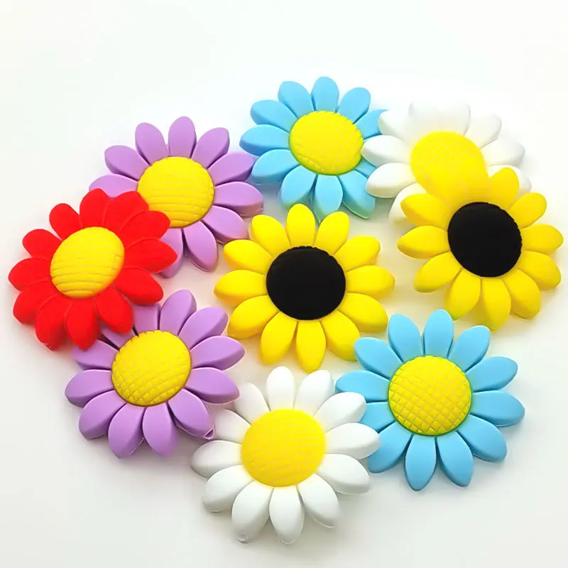 10pcs Sunflower Silicone Beads  BPA Free Baby Silicone Teether Food Grade Chew Toys For Making Pacifier Chain Accessories 5