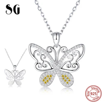 

Luxury 925 Sterling Silver Spakling CZ Butterfly Pendant Necklaces with CZ for Women Valentine's Day Gift