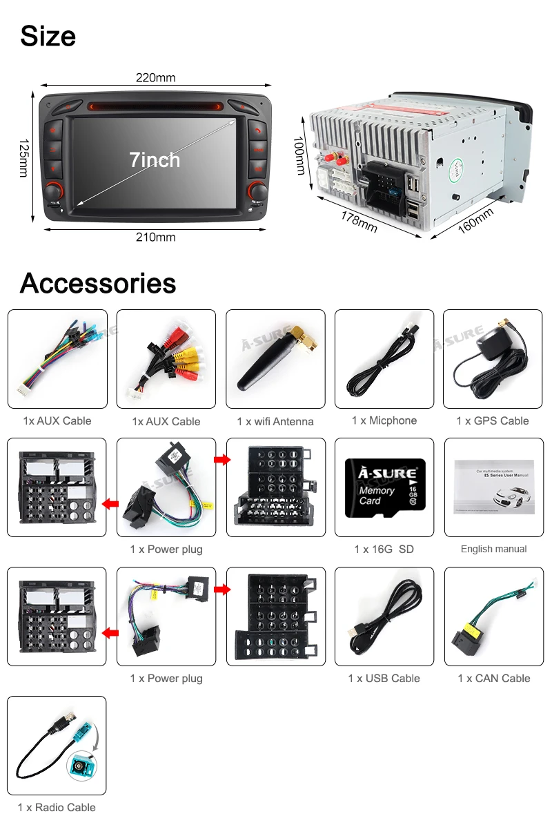 Flash Deal A-Sure 2 Din Android 9.0 Radio GPS DVD Player Navigation For Mercedes Benz C-class W203 CLK G500 Viano Vito Class G-Class W463 35