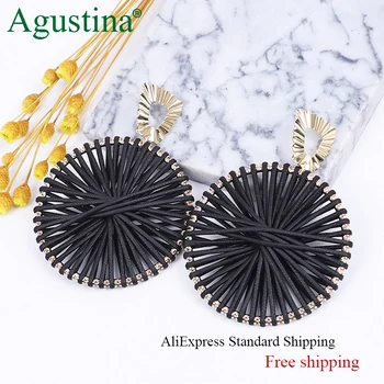 

Agustina Round Leather Earrings Women Hoops Drop Earrings Fashion Jewelry Luxury black Earrings Dangle Earring Free Shipping Big