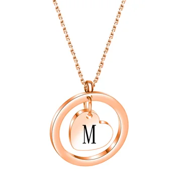 Tiny Heart Letter Pendant Necklace For Women Dainty Rose Gold Color A-Z Letter Stainless Steel Necklace Jewelry Gift 6