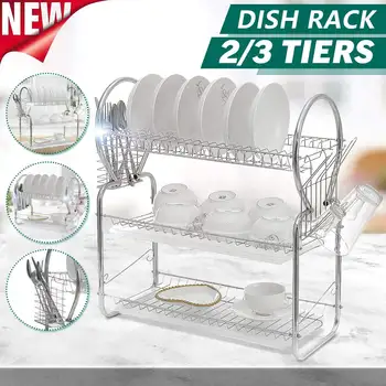 

2/3 Layer Dish Drainer Iron Art Kitchen Cutlery Drain Rack Utensils Storage Organizer Rustproof Dishes Plates Organization Shelf