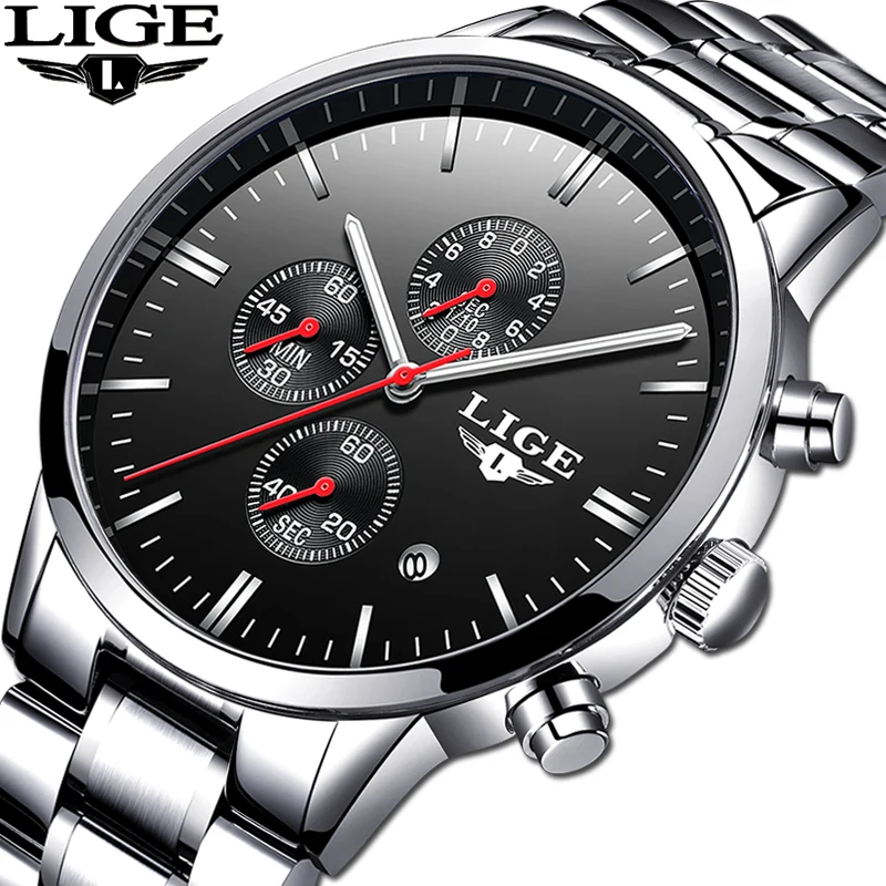 

LIGE Mens Watches Top Brand Luxury Quartz Watch Men All Steel Waterproof Date Sport Chronograph Quartz Clock Relogio Masculino