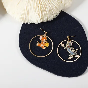 

Korean childish cartoon cute cat and mouse soft girl sweet heart simple wild earrings