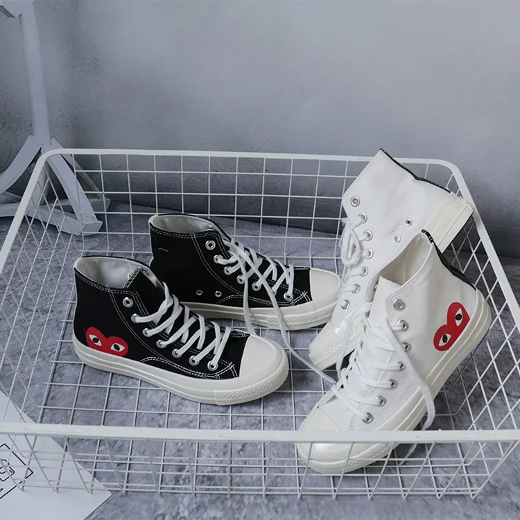 New Rei Kawakubo Celebrity Style Joint Trendy Shoes 1970s Heart Grimace Hight-top Cloth Shoes Men's Street Snap Couples Canvas S