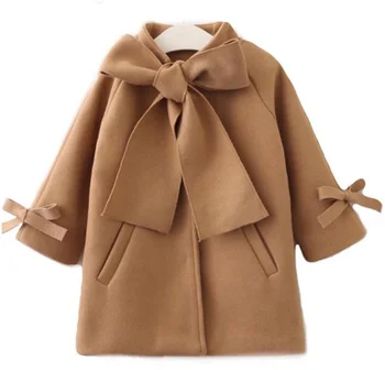 

Kids Children Baby Girl autumn Winter Wool blends Coat Outerwear Bow Cloak Jacket CWarm For Girls Coat Jacket
