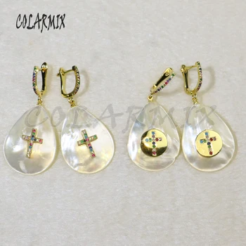 

5 pairs natural shell pearl earrings rainbow hook earrings crystal cross charm earrings accessories for women 7200