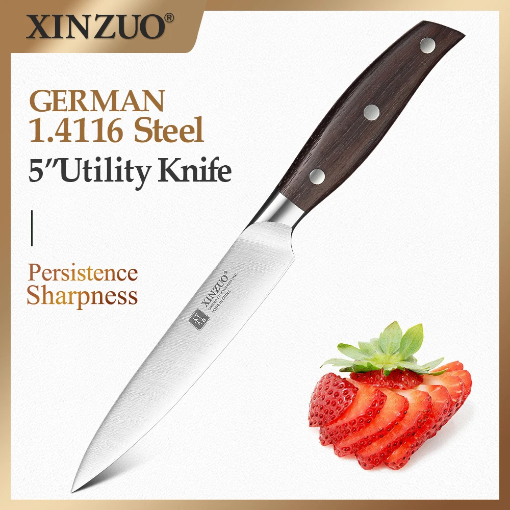 

New XINZUO 5'' Inch Utility Knife Germany 1.4116 Steel Razor Sharp Blade Kitchen Knives Fruit Peeling Knife Chef's Small Knife