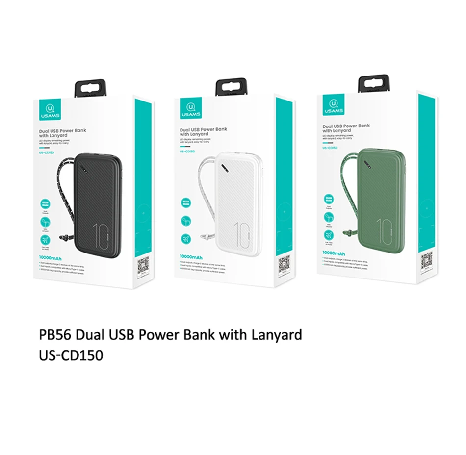 USAMS 10W Mini Power Bank 10000mAh Dual USB Powerbank With Lanyard Portable External Battery For iPhone Xiaomi Huawei Phone top power bank