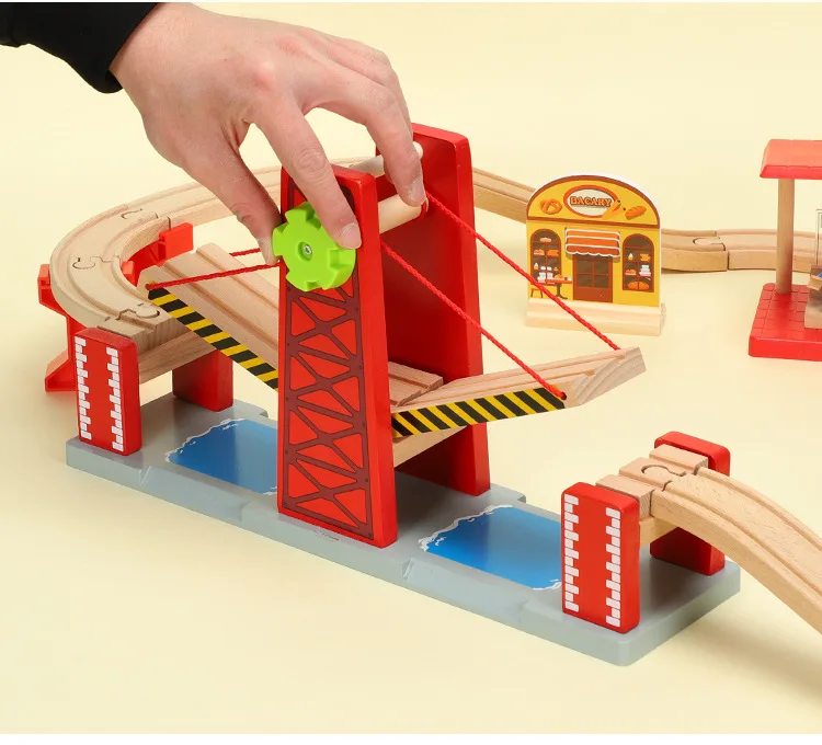 Деревянная многофункциональная Магнитная сцена Автомобильная тележка совместимая с brio деревянная игрушка для трека для детей
