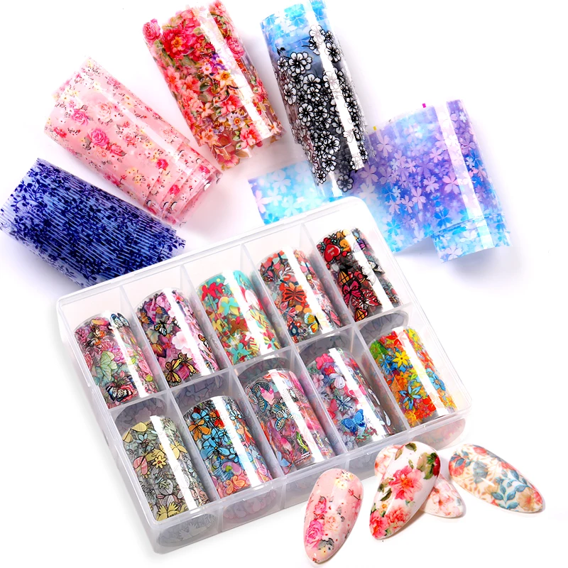 10 шт. набор из фольги для ногтей в цветочек прозрачный маникюр сделай сам