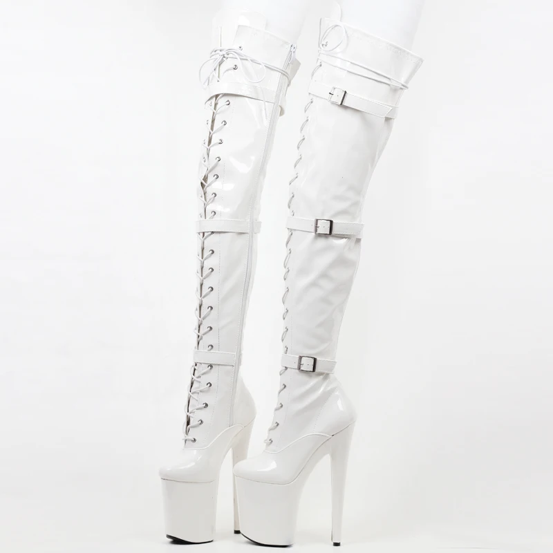 Women 20cm Thin High Heel Platform Boots Sexy Fetish Pointed Toe Buckle Over-The-Knee Dance Thigh Boot