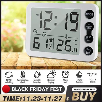 

Modern Digital Clock Desktop Led Alarm Clock Temperature Humidity Electronic Table Clock