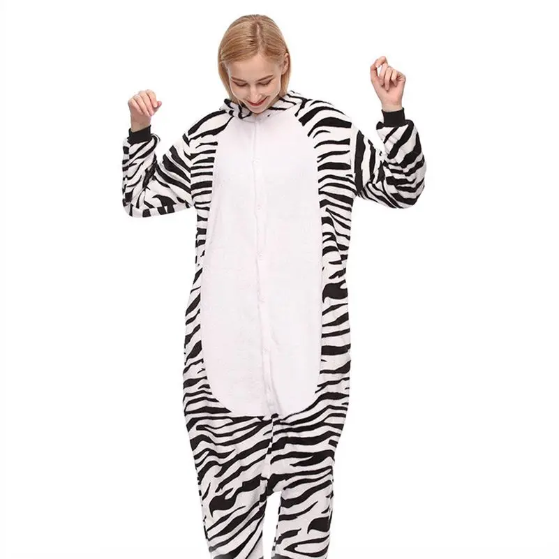 

Animals Zebra Costume Adult Men Onesies Kigurumi Flannel Women Anime Jumpsuit Disguise Onepiece Hooded Suit